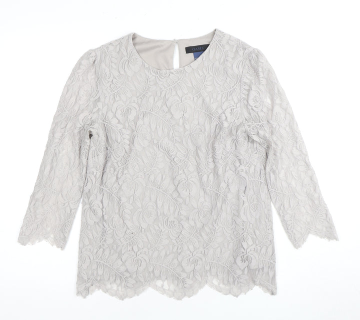 Oasis Women's Grey Floral Lace Blouse, Size 12, Chic Casual
