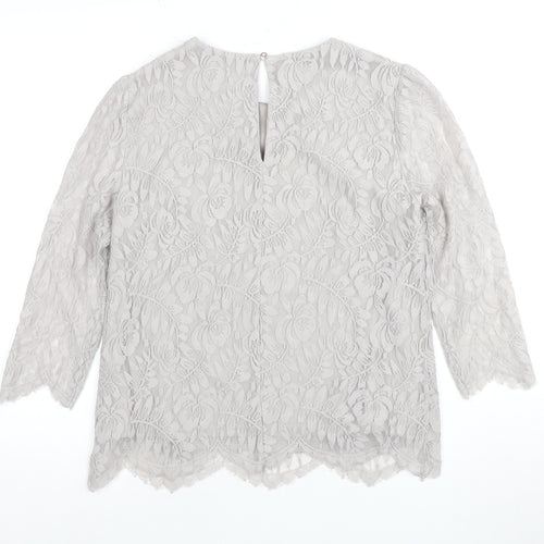 Oasis Women's Grey Floral Lace Blouse, Size 12, Chic Casual