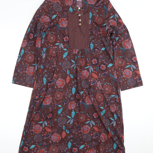Mantaray Women's Brown Floral Shift Dress Size 12