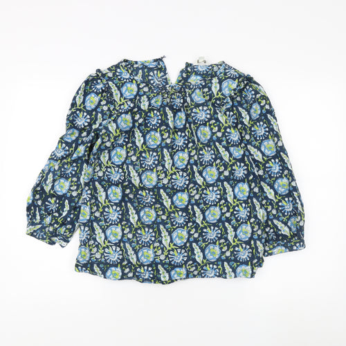Monsoon Women's Blue Floral Blouse - Small, Long Sleeve