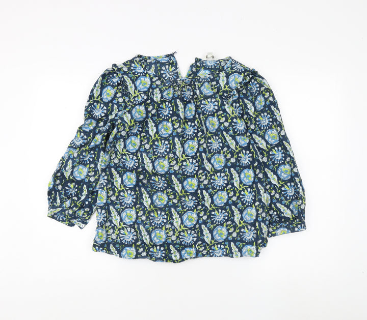 Monsoon Women's Blue Floral Blouse - Small, Long Sleeve
