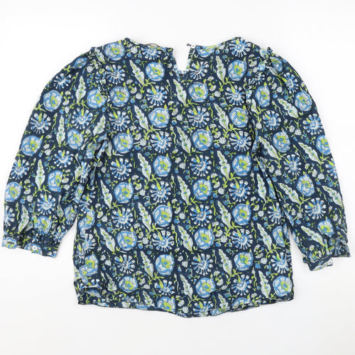 Monsoon Women's Blue Floral Blouse - Small, Long Sleeve