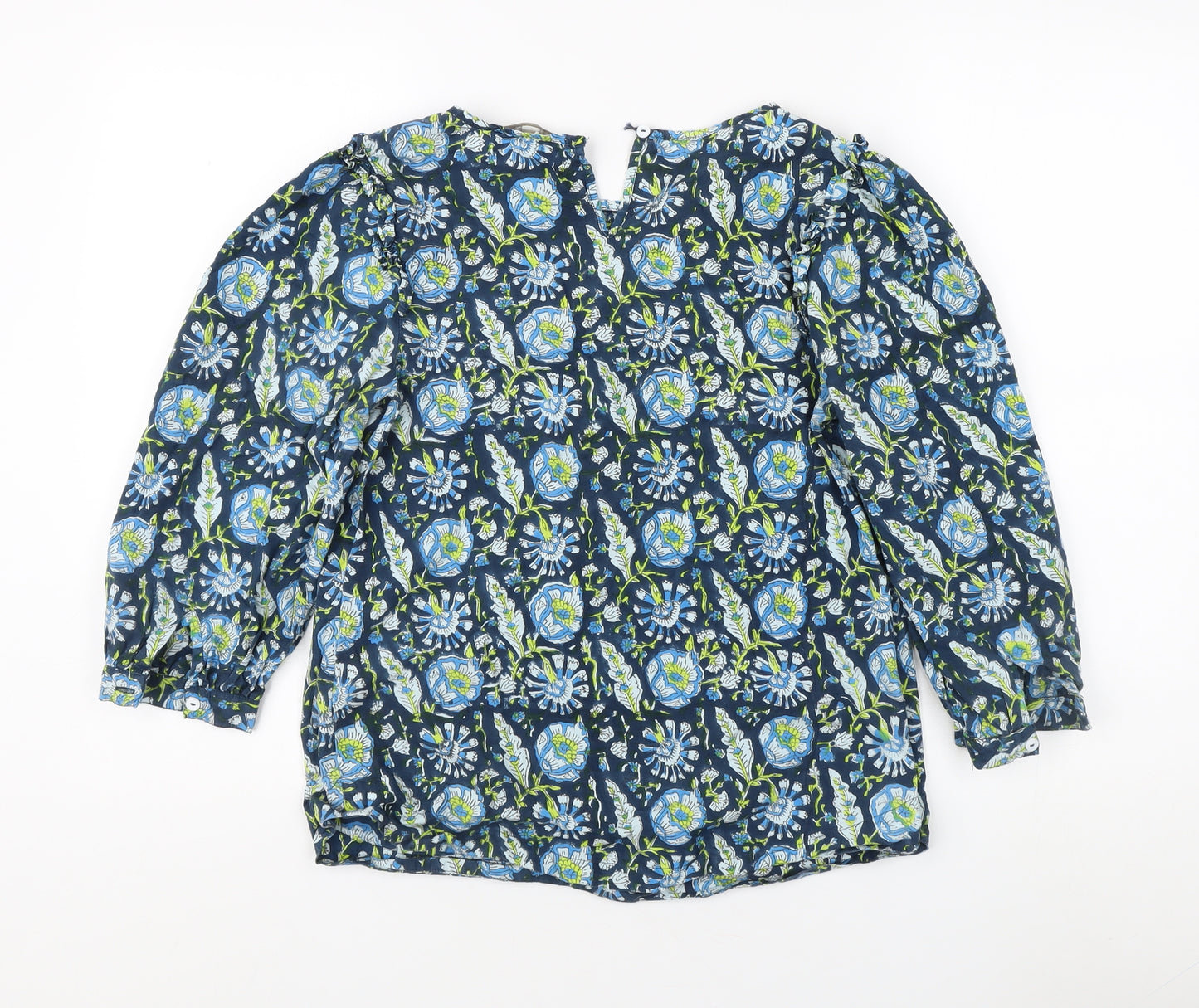 Monsoon Women's Blue Floral Blouse - Small, Long Sleeve