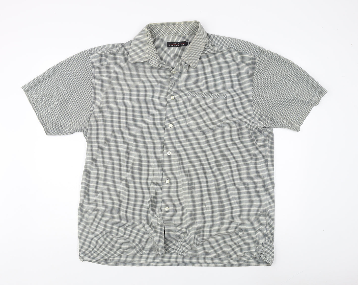 Jeff Banks Men's Grey Check Extra-Slim Shirt 2XL