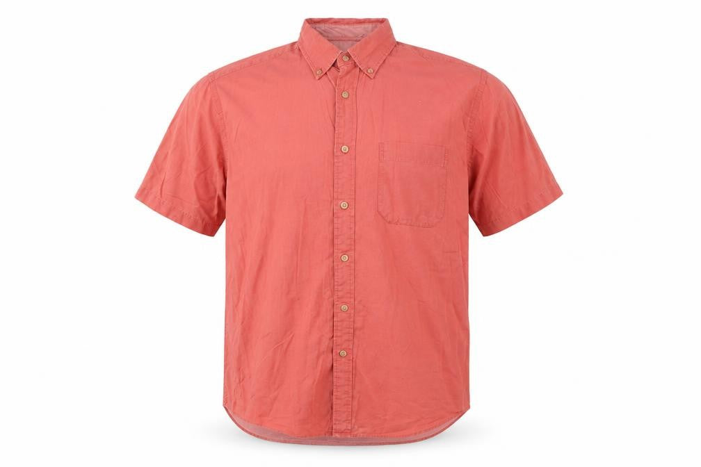 Front view of Guise Men's Red Short Sleeve Button-Up Shirt