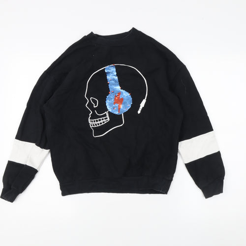 Marks and Spencer Boys Black Sweatshirt 11-12 Years Graphic Sequin