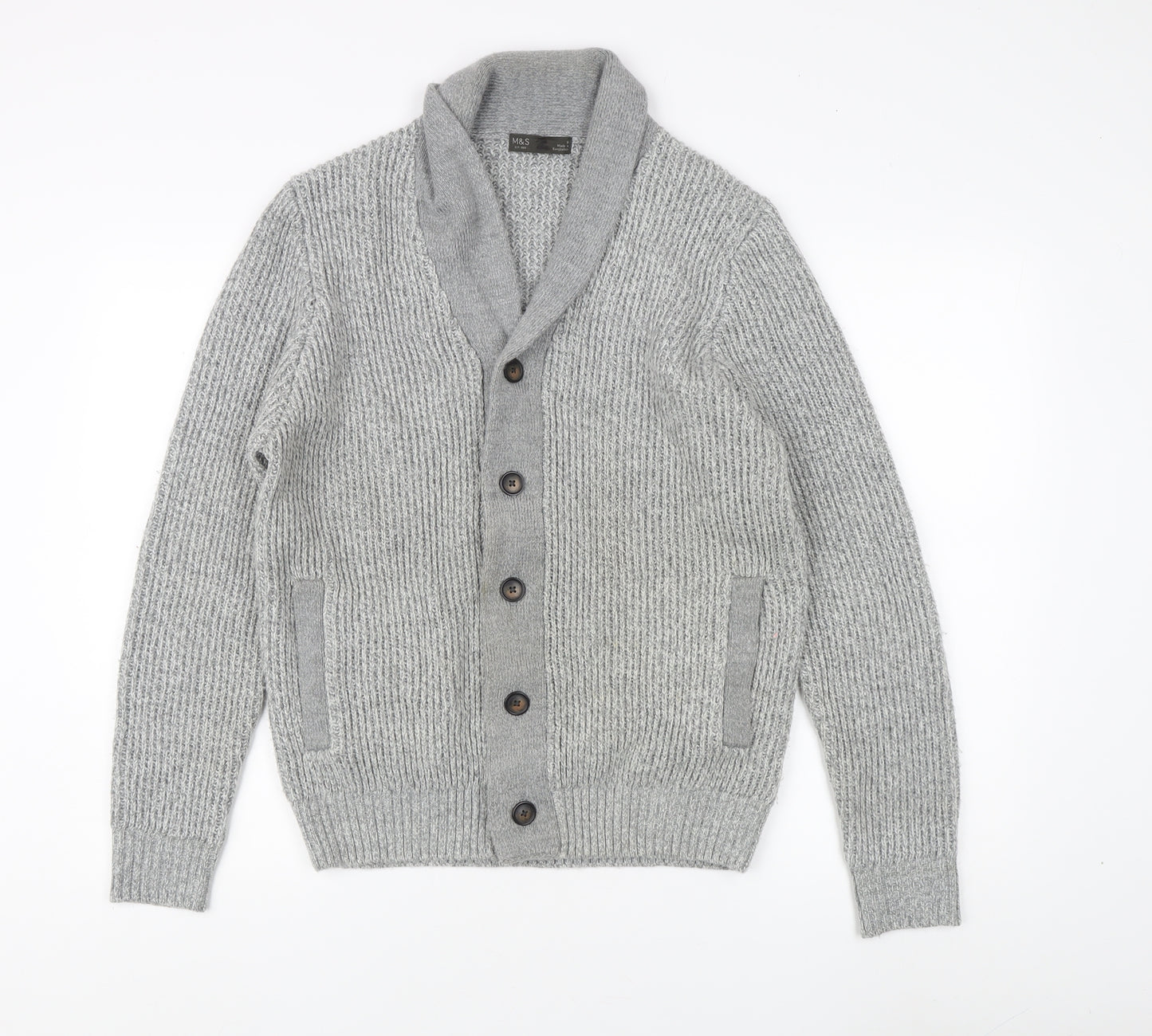 Marks & Spencer Men's Grey Cardigan, Size L, Knitwear