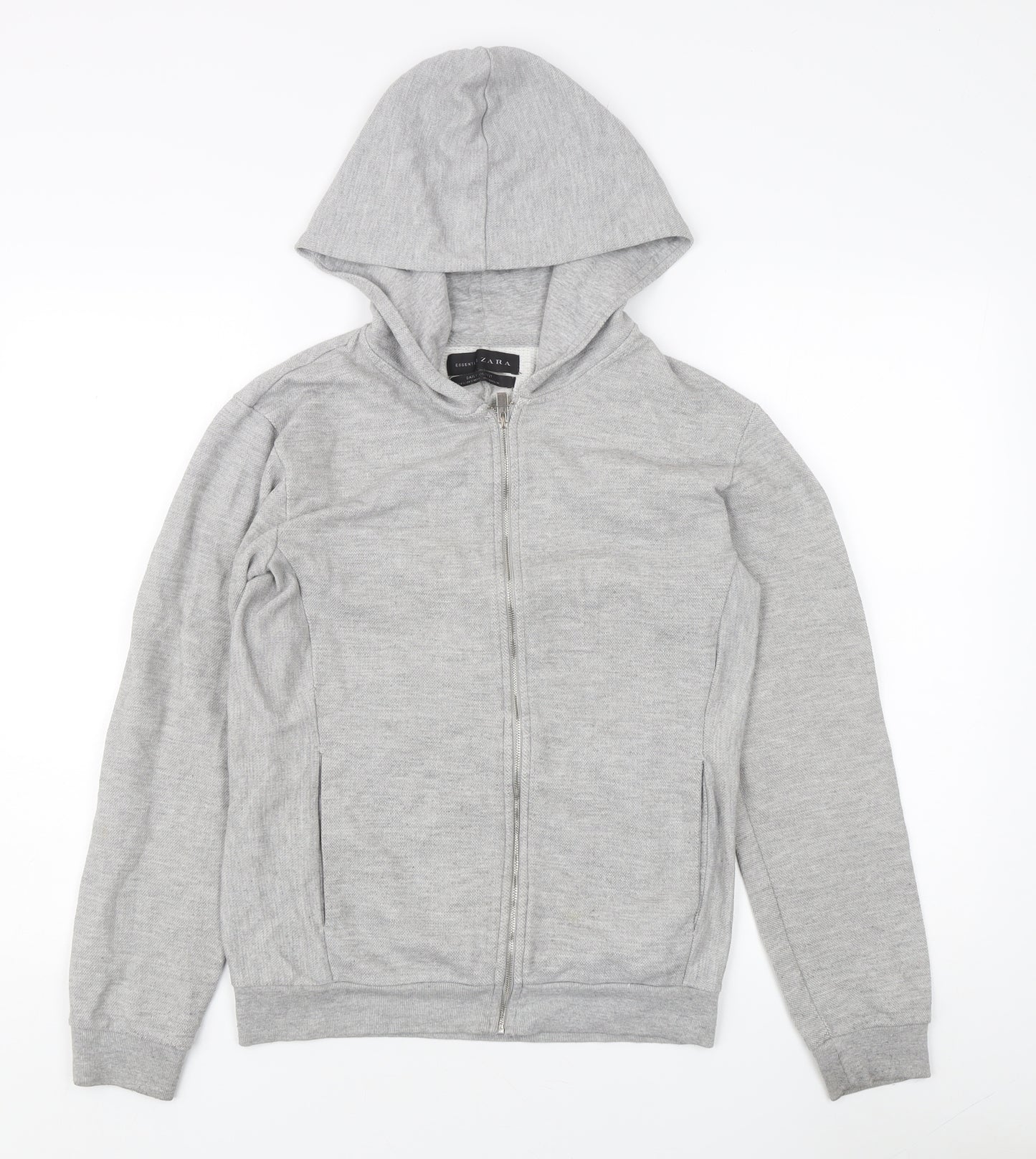 Zara Unisex Grey Full Zip Hoodie, Size S, Casual Essential