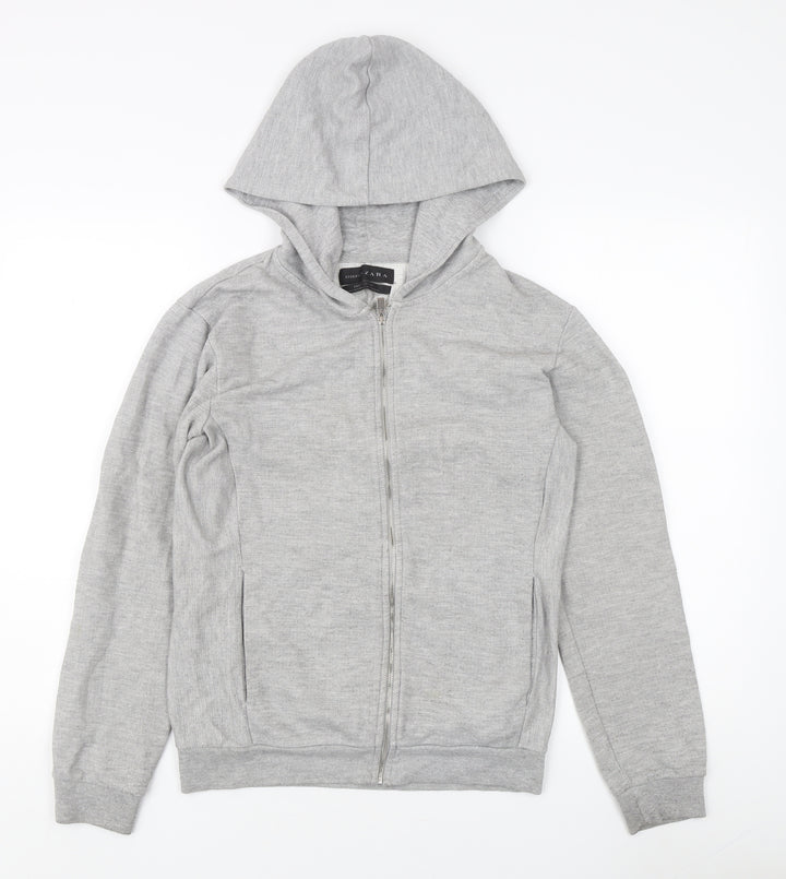 Zara Unisex Grey Full Zip Hoodie, Size S, Casual Essential