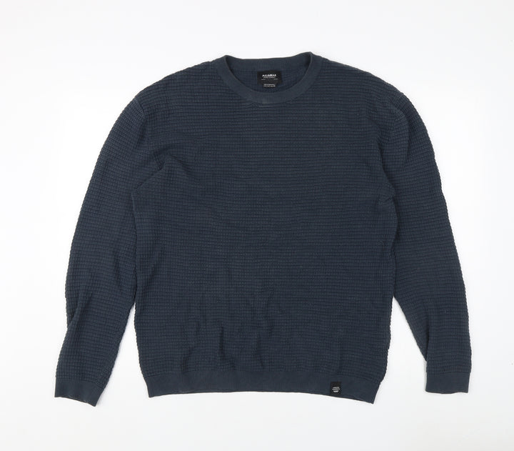 Pull&Bear Men's Blue Crew Neck Sweatshirt, Size L, Cotton