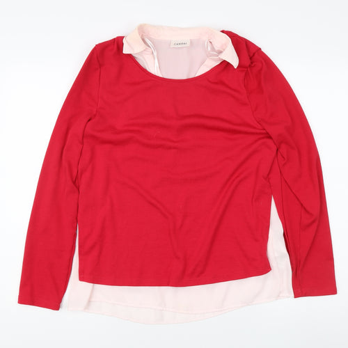 Canda Women's Red Collared Pullover Jumper Size 10