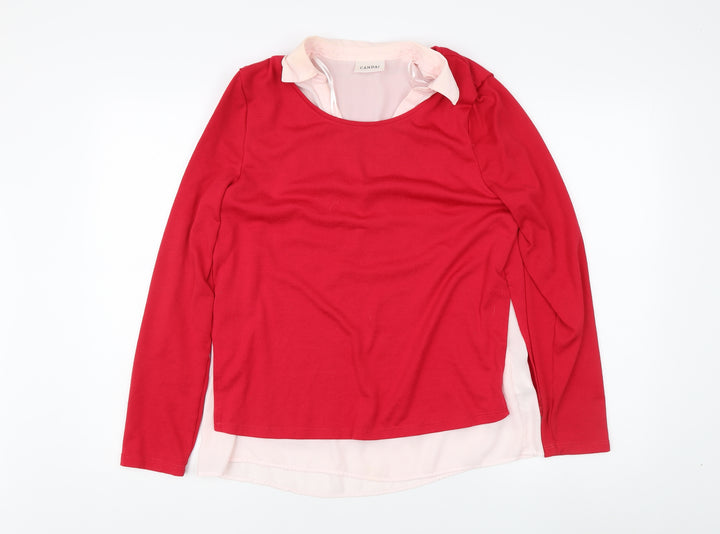 Canda Women's Red Collared Pullover Jumper Size 10