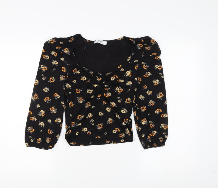 Only Women's Black Floral V-Neck Blouse - S