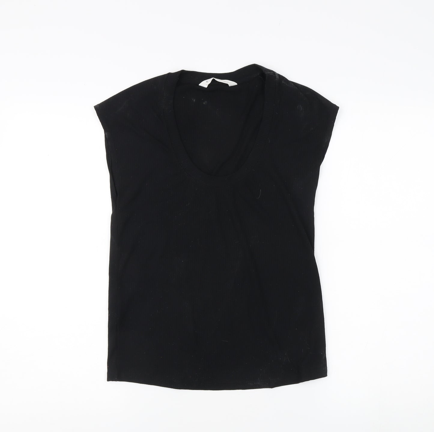 MNG Women's Black Sleeveless Scoop Neck T-Shirt, Size M