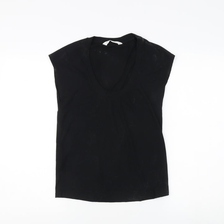 MNG Women's Black Sleeveless Scoop Neck T-Shirt, Size M