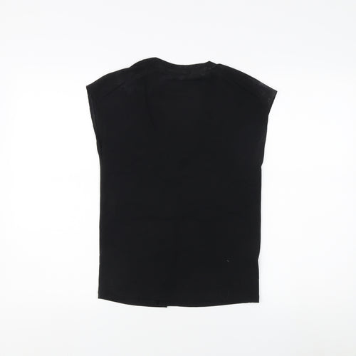 MNG Women's Black Sleeveless Scoop Neck T-Shirt, Size M