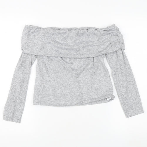 Miss Selfridge Grey Off Shoulder Blouse, M, Women's Casual Top