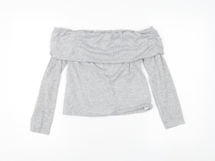 Miss Selfridge Grey Off Shoulder Blouse, M, Women's Casual Top