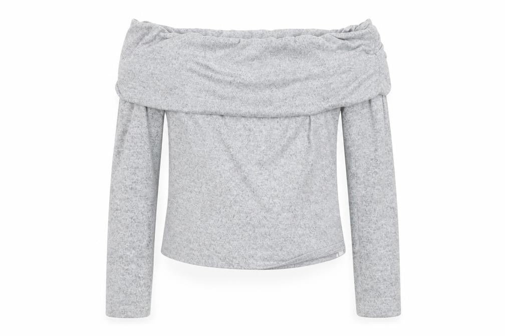 Front view of Miss Selfridge Grey Off Shoulder Blouse, M, Women's Casual Top