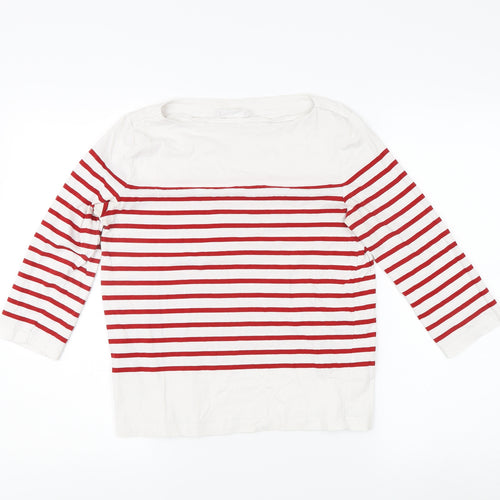 MNG Women's Red Striped 3/4 Sleeve Cotton T-Shirt