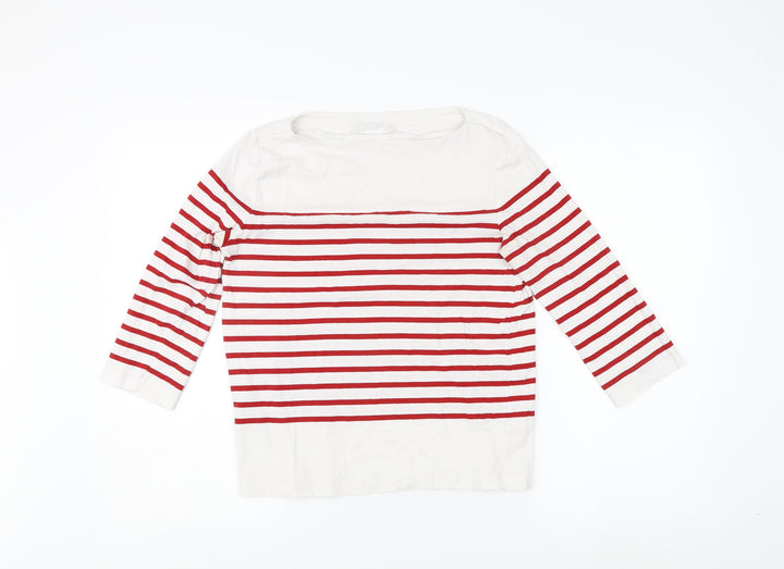 MNG Women's Red Striped 3/4 Sleeve Cotton T-Shirt