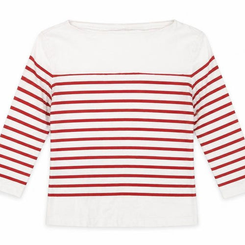 MNG Women's Red Striped 3/4 Sleeve Cotton T-Shirt