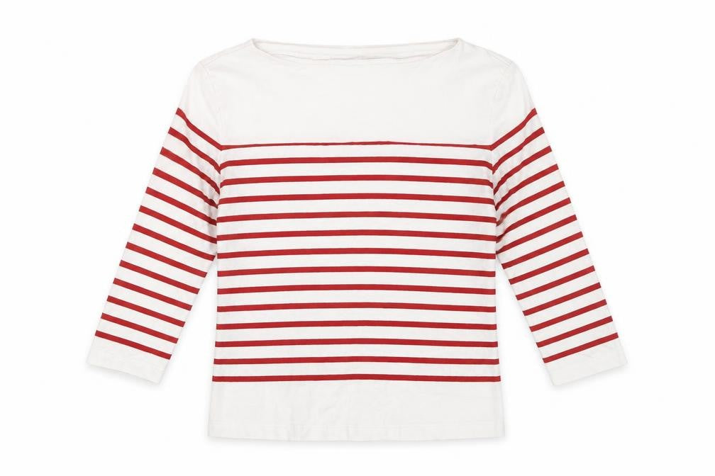 MNG Women's Red Striped 3/4 Sleeve Cotton T-Shirt