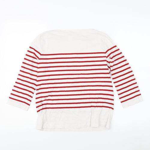 MNG Women's Red Striped 3/4 Sleeve Cotton T-Shirt