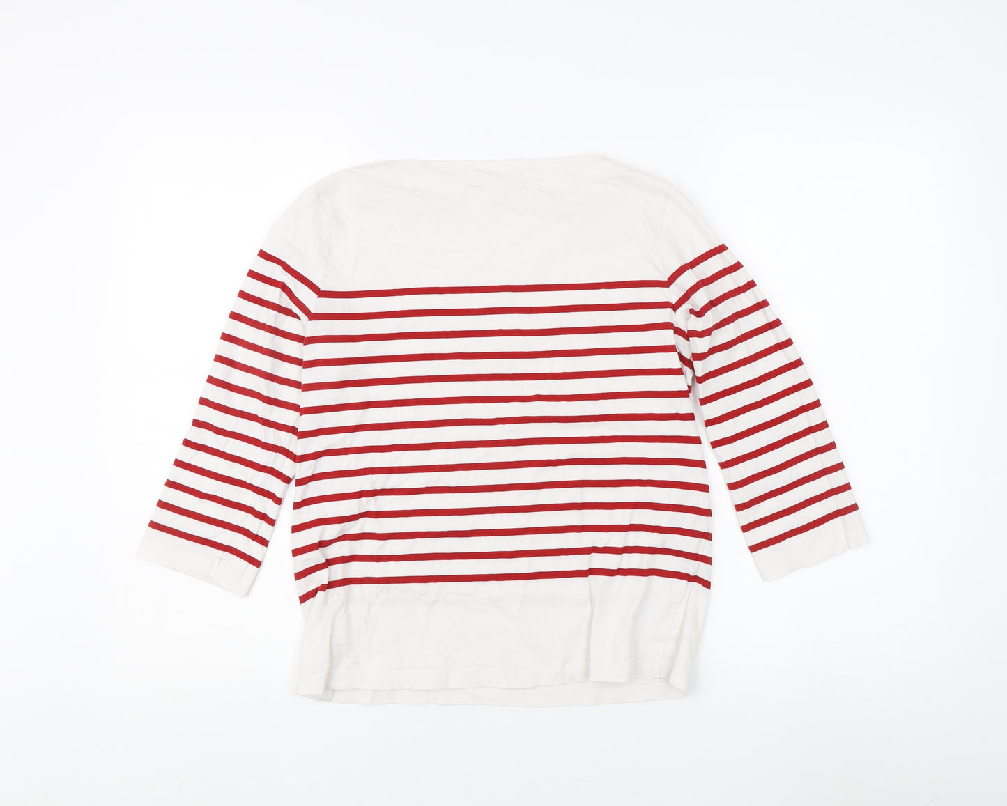 MNG Women's Red Striped 3/4 Sleeve Cotton T-Shirt