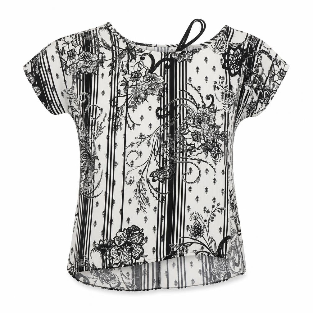 Front view of River Island Women’s Floral Striped Top, size UK 6