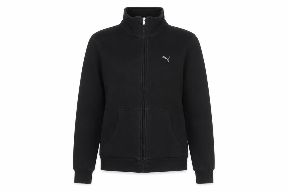 Front view of Puma Black unisex gym jacket, size 10, full zip fleece