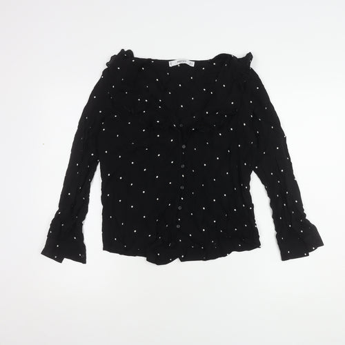 Mango Women's Black Polka Dot Long Sleeve Blouse