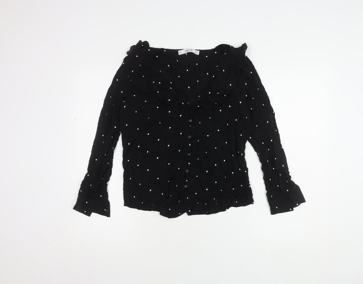 Mango Women's Black Polka Dot Long Sleeve Blouse