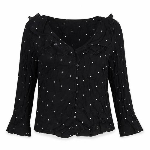 Mango Women's Black Polka Dot Long Sleeve Blouse