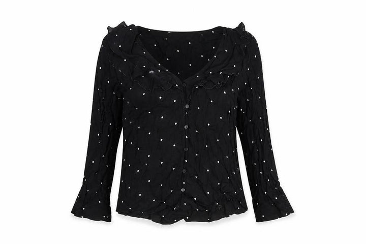 Mango Women's Black Polka Dot Long Sleeve Blouse