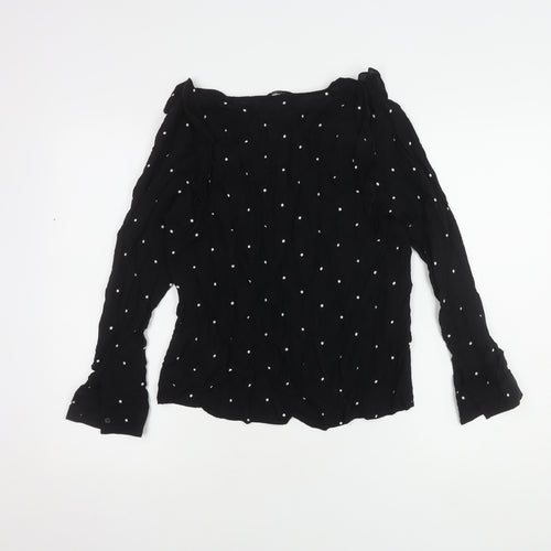 Mango Women's Black Polka Dot Long Sleeve Blouse