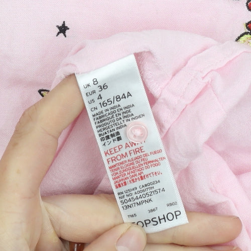 Topshop Women's Pink Embroidered Button-Up Shirt