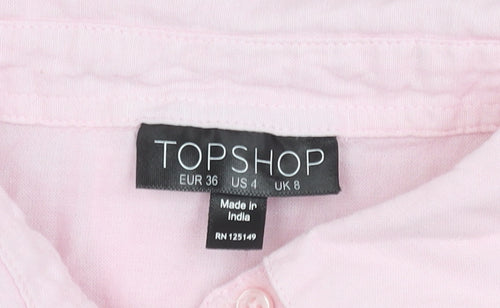Topshop Women's Pink Embroidered Button-Up Shirt