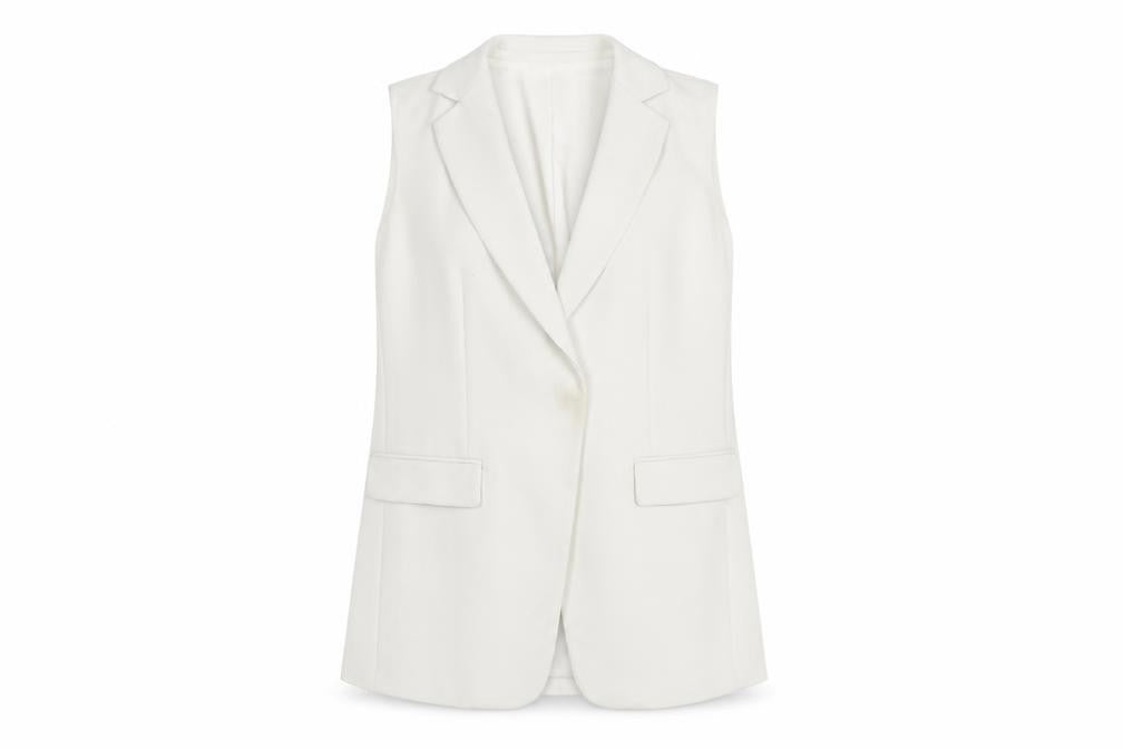Front view of Michael Kors Women's White Sleeveless Suit Jacket