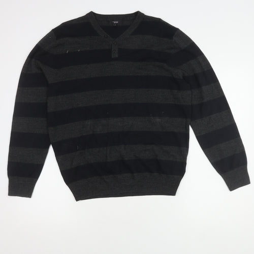 Thomas Nash Men's Multicoloured Striped Henley Jumper M