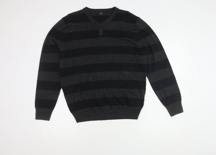 Thomas Nash Men's Multicoloured Striped Henley Jumper M