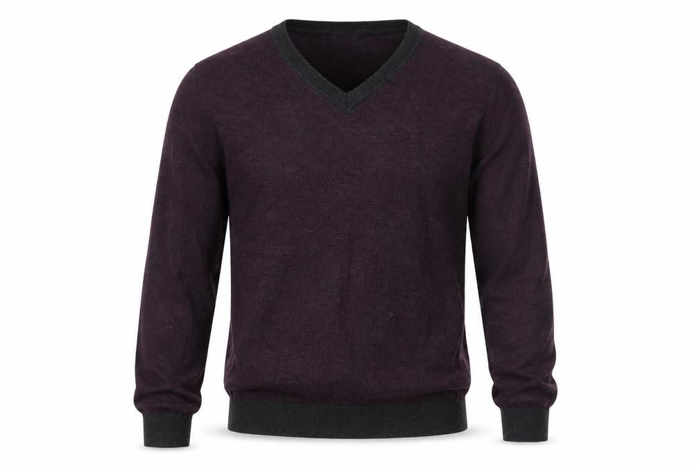 Front view of Lakeland Men's Purple V-Neck jumper - M