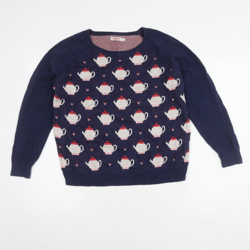 Cath Kidston Women's Blue Teapot Pattern Pullover Jumper L