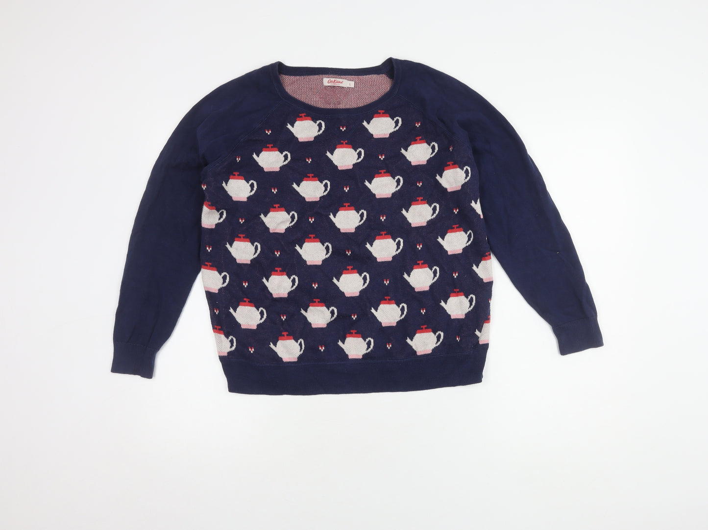 Cath Kidston Women's Blue Teapot Pattern Pullover Jumper L