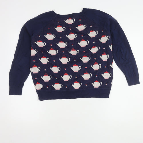 Cath Kidston Women's Blue Teapot Pattern Pullover Jumper L