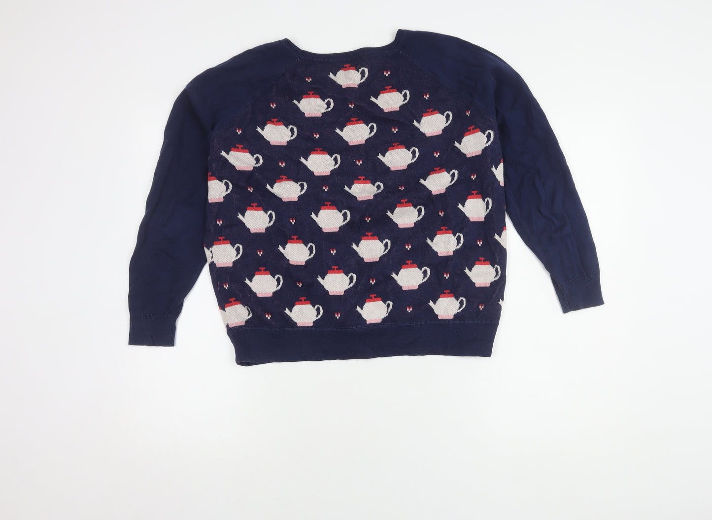 Cath Kidston Women's Blue Teapot Pattern Pullover Jumper L