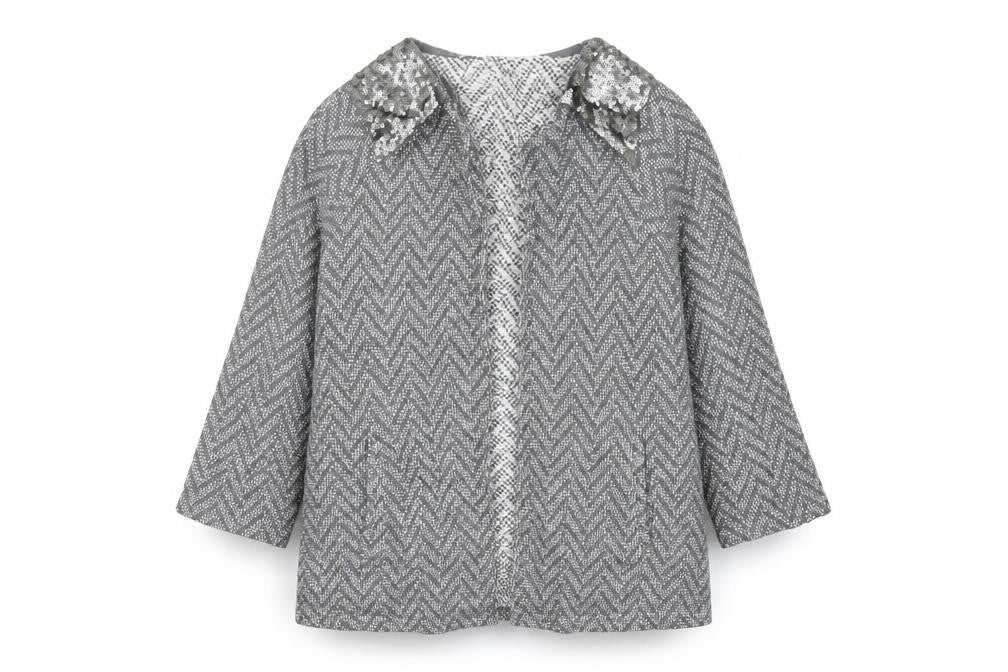 Front view of Monsoon Women's Grey Sequin Cape Jumper UK 18
