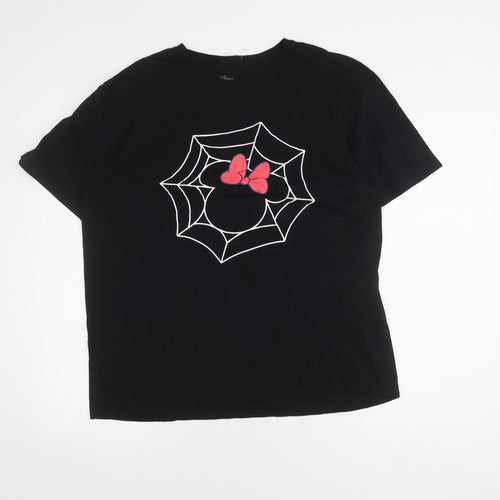 Disney Women's Black T-Shirt L 100% Cotton Bow Print