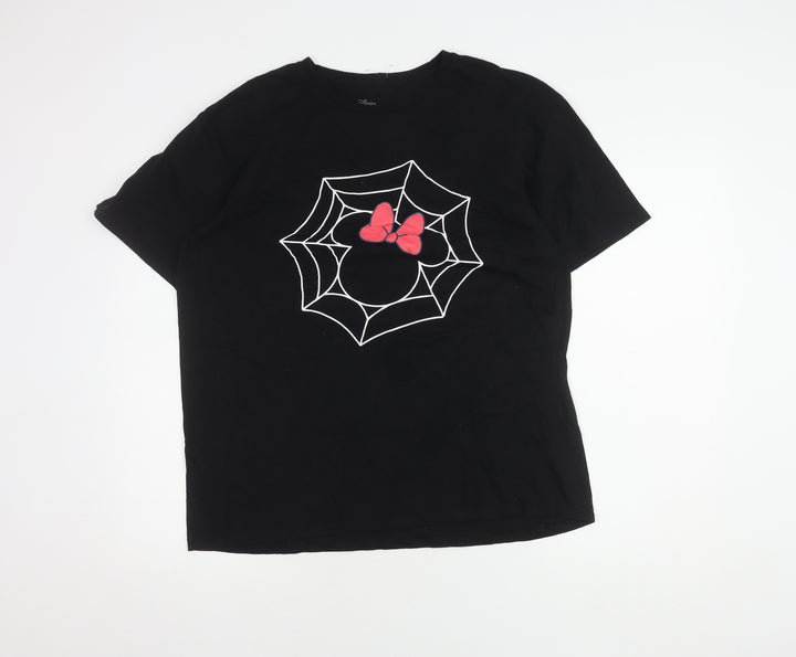 Disney Women's Black T-Shirt L 100% Cotton Bow Print
