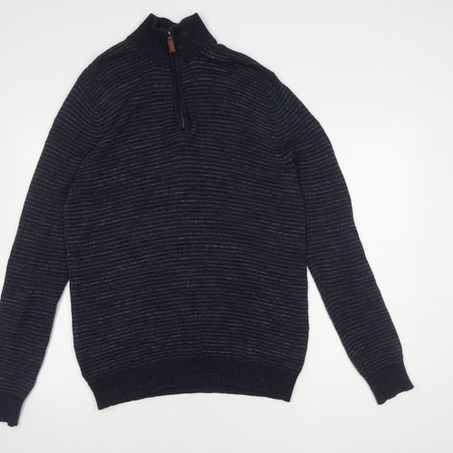 Racing Green Men's Blue M High Neck Full Zip Jumper